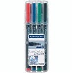 STAEDTLER 314 LUMOCOLOR PERMANENT MARKER BULLET 25MM ASSORTED WALLET 4