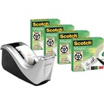 SCOTCH C60ST4 DESKTOP TAPE DISPENSER SILVERTECH SILVERBLACK PLUS 4 ROLLS OF MAGIC TAPE