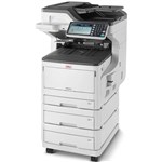 OKI MC873DNX MULTIFUNCTION COLOUR LASER PRINTER DUPLEX NETWORKED 2ND3RD PAPER TRAYS CASTER BASE A3