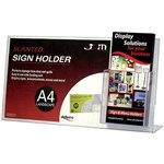 DEFLECTO SIGN HOLDER SLANTED LANDSCAPE WITH SIDE DL BROCHURE POCKET A4 CLEAR