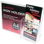 DEFLECTO SIGN HOLDER SLANTED LANDSCAPE WITH TOP DL BROCHURE POCKET A4 CLEAR