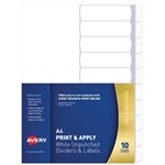 AVERY 930161 L745510 DIVIDER UNPUNCHED PRINT AND APPLY 110 TAB A4 WHITE