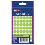 AVERY 932282 MULTIPURPOSE STICKERS CIRCLE 12MM FLURO GREEN PACK 216