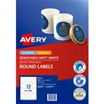AVERY 980009 L7104REV REMOVEABLE BLANK PRINTABLE LABELS ROUND LASERINKJET 12UP MATT WHITE PACK 10