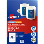 AVERY 980010 L7107REV REMOVEABLE BLANK PRINTABLE LABELS RECTANGULAR LASERINKJET 18UP MATT WHITE PACK 180
