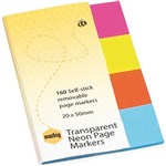 MARBIG NOTES TRANSPARENT NEON PAGE MARKERS 160 SHEET 20 X 50MM ASSORTED