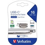 VERBATIM USBC SMARTPHONE TABLET DUAL FLASH DRIVE USB 16GB GREY