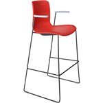 DAL ACTI BAR STOOL SLED BASE HIGH 760MM ARMS LIGHT GREY ARMPADS AND BLACK POWDERCOAT FRAME RED POLYPROP SHELL