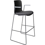 DAL ACTI BAR STOOL SLED BASE HIGH 760MM ARMS LIGHT GREY ARMPADS AND BLACK POWDERCOAT FRAME BLACK POLYPROP SHELL
