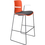 DAL ACTI BAR STOOL SLED BASE HIGH 760MM ARMS WHITE ARMPADS AND BLACK POWDERCOAT FRAME ORANGE POLYPROP SHELL