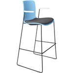 DAL ACTI BAR STOOL SLED BASE HIGH 760MM ARMS WHITE ARMPADS AND BLACK POWDERCOAT FRAME PALE BLUE POLYPROP SHELL
