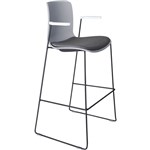 DAL ACTI BAR STOOL SLED BASE HIGH 760MM ARMS WHITE ARMPADS AND BLACK POWDERCOAT FRAME LIGHT GREY POLYPROP SHELL