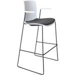DAL ACTI BAR STOOL SLED BASE HIGH 760MM ARMS WHITE ARMPADS AND BLACK POWDERCOAT FRAME WHITE POLYPROP SHELL