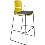 DAL ACTI BAR STOOL SLED BASE HIGH 760MM ARMS WHITE ARMPADS AND BLACK POWDERCOAT FRAME YELLOW POLYPROP SHELL