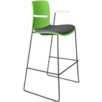 DAL ACTI BAR STOOL SLED BASE HIGH 760MM ARMS WHITE ARMPADS AND BLACK POWDERCOAT FRAME GREEN POLYPROP SHELL