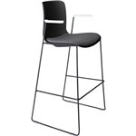 DAL ACTI BAR STOOL SLED BASE HIGH 760MM ARMS WHITE ARMPADS AND BLACK POWDERCOAT FRAME BLACK POLYPROP SHELL