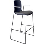 DAL ACTI BAR STOOL SLED BASE HIGH 760MM ARMS WHITE ARMPADS AND BLACK POWDERCOAT FRAME NAVY BLUE POLYPROP SHELL