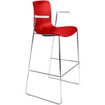 DAL ACTI BAR STOOL SLED BASE HIGH 760MM ARMS WHITE ARMPADS AND CHROME FRAME RED POLYPROP SHELL