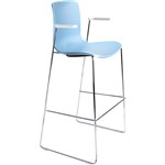 DAL ACTI BAR STOOL SLED BASE HIGH 760MM ARMS WHITE ARMPADS AND CHROME FRAME PALE BLUE POLYPROP SHELL