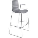 DAL ACTI BAR STOOL SLED BASE HIGH 760MM ARMS WHITE ARMPADS AND CHROME FRAME LIGHT GREY POLYPROP SHELL