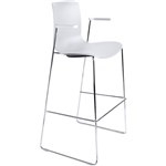 DAL ACTI BAR STOOL SLED BASE HIGH 760MM ARMS WHITE ARMPADS AND CHROME FRAME WHITE POLYPROP SHELL