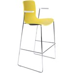 DAL ACTI BAR STOOL SLED BASE HIGH 760MM ARMS WHITE ARMPADS AND CHROME FRAME YELLOW POLYPROP SHELL