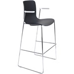DAL ACTI BAR STOOL SLED BASE HIGH 760MM ARMS WHITE ARMPADS AND CHROME FRAME CHARCOAL POLYPROP SHELL