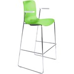 DAL ACTI BAR STOOL SLED BASE HIGH 760MM ARMS WHITE ARMPADS AND CHROME FRAME GREEN POLYPROP SHELL