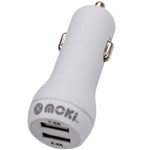 MOKI USB CAR CHARGER DUAL WHITE