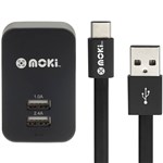 MOKI WALL CHARGER AND SYNCHARGE CABLE USBA TO MICROUSB 150MM BLACK