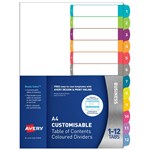 AVERY 922005 L741112 CUSTOMISABLE TABLE OF CONTENTS COLOURED DIVIDER 112 TAB A4