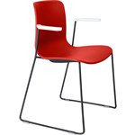DAL ACTI CHAIR SLED BASE ARMS WHITE ARMPADS AND BLACK POWDERCOAT FRAME RED POLYPROP SHELL