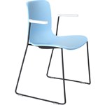 DAL ACTI CHAIR SLED BASE ARMS WHITE ARMPADS AND BLACK POWDERCOAT FRAME PALE BLUE POLYPROP SHELL