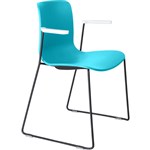 DAL ACTI CHAIR SLED BASE ARMS WHITE ARMPADS AND BLACK POWDERCOAT FRAME TEAL POLYPROP SHELL
