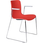 DAL ACTI CHAIR SLED BASE ARMS LIGHT GREY ARMPADS AND CHROME FRAME RED POLYPROP SHELL