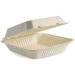 BIOPAK BIOCANE 3 COMPARTMENT CLAMSHELL 230 X 230 X 80MM NATURAL PACK 100