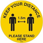 DURUS FLOOR SIGN ADHESIVE SOCIAL DISTANCE CIRCULAR 350MM YELLOWBLACK