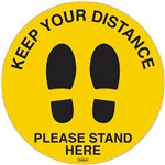DURUS FLOOR SIGN ADHESIVE SOCIAL DISTANCE SHOW PRINTS CIRCULAR 350MM YELLOWBLACK