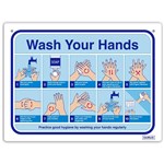 DURUS WALL SIGN HOW TO WASH HANDS RECTANGLE 225 X 300MM BLUEWHITE