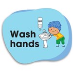 DURUS SCHOOL OUTDOOR FLOOR SIGN ADHESIVE MEMORY JOGGER WASH HANDS 250 X 200MM BLUE