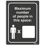 DURUS WALL SIGN MAXIMUM CAPACITY PEOPLE RECTANGLE 225 X 300MM BLACKWHITE