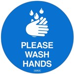 DURUS ADHESIVE FLOOR SIGN WASH HANDS CIRCULAR 250MM BLUE