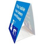 DURUS TENT STAND THIS TABLE HAS BEEN SANITISED 100 X 150MM BLUEWHITE