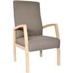 BELLA GUEST CHAIR HIGH BACK TIMBER FRAME GRAVEL FABRIC