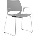 DELTA SLED BASE CHAIR WITH ARMS CHROME FRAME POLYPROP SHELL LIGHT GREY