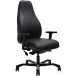 SERATI HIGH BACK CHAIR BODYWEIGHT SYNCHRO ADJUSTABLE ARMREST BLACK ALUMINIUM BASE FOOTPLATES NEO BLACK LEATHER