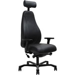 SERATI HIGH BACK CHAIR PROCONTROL SYNCHRO 2D HEADREST ADJUSTABLE ARMREST BLACK ALUMINIUM BASE FOOTPLATES NEO BLACK LEATHER