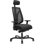SERATI HIGH MESH BACK CHAIR BODYWEIGHT SYNCHRO 2D HEADREST ADJUSTABLE ARMRESTS BLACK ALUMINIUM BASE POLISHED FOOTPLATES GABRIEL FIGHTER BLACK FABRIC