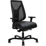 SERATI HIGH MESH BACK CHAIR BODYWEIGHT SYNCHRO ADJUSTABLE ARMREST BLACK ALUMINIUM BASE FOOTPLATES NEO BLACK LEATHER