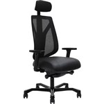 SERATI HIGH MESH BACK CHAIR PROCONTROL SYNCHRO 2D HEADREST ADJUSTABLE ARMRESTS BLACK ALUMINIUM BASE POLISHED FOOTPLATES NEO BLACK LEATHER